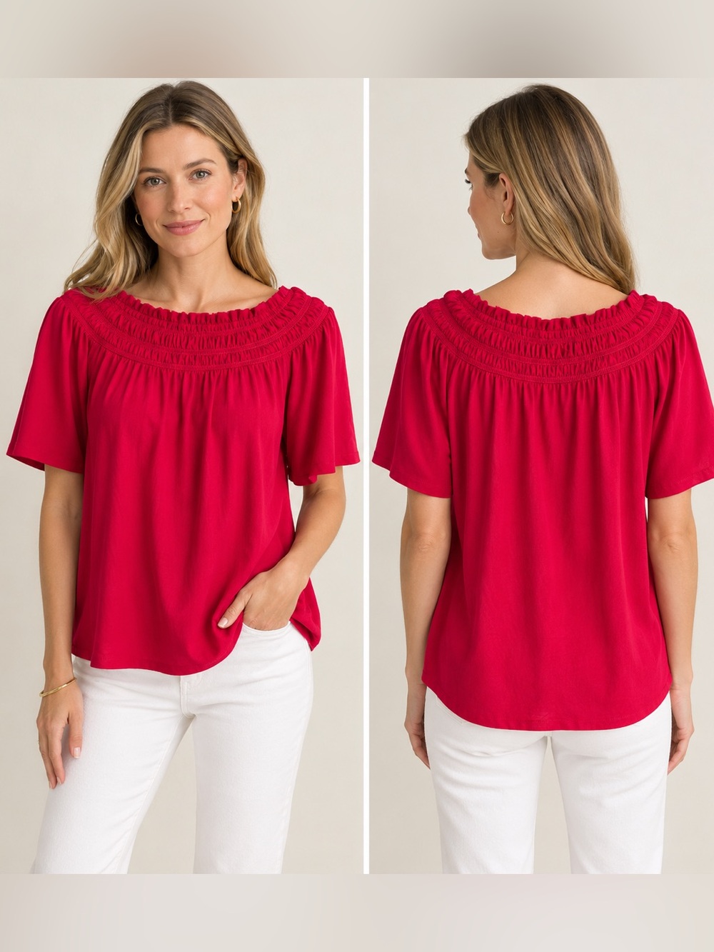 Ann Taylor Elastic Neck Blouse - Red